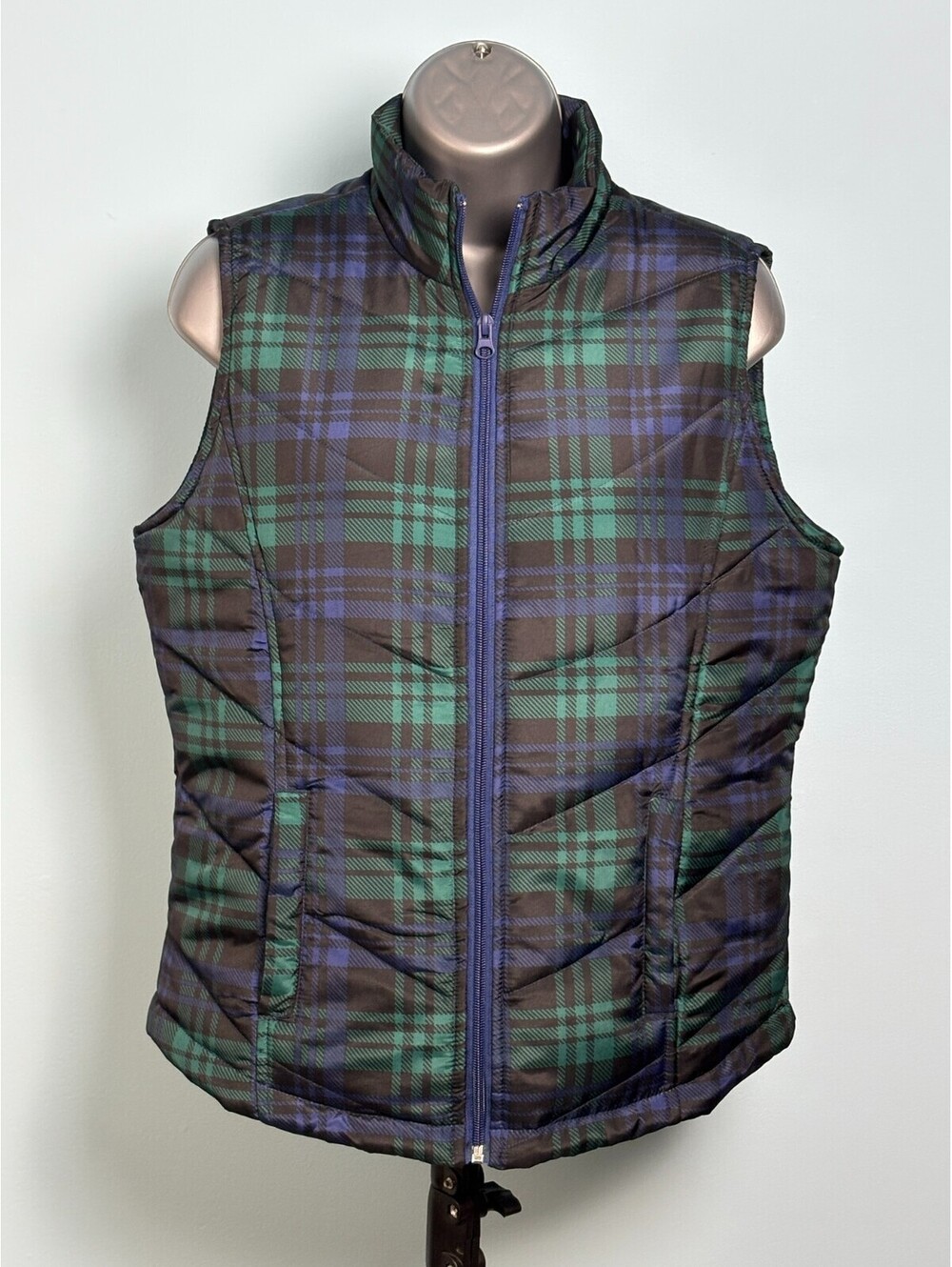 Architect Petites Womens PS Black Watch Tartan Plaid Puffer Vest Quilted Coat